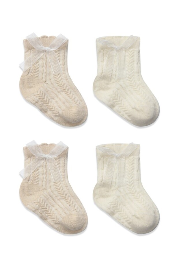Bowknot Combed Cotton Socks 2-Pack 10149 Beige