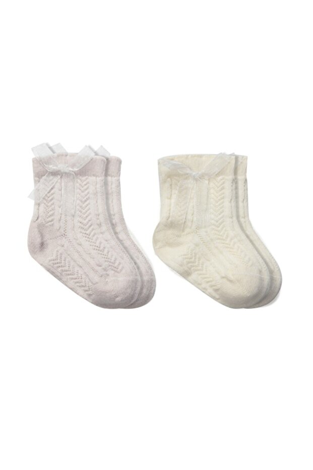 Bowknot Combed Cotton Socks 2-Pack 10149 Stone