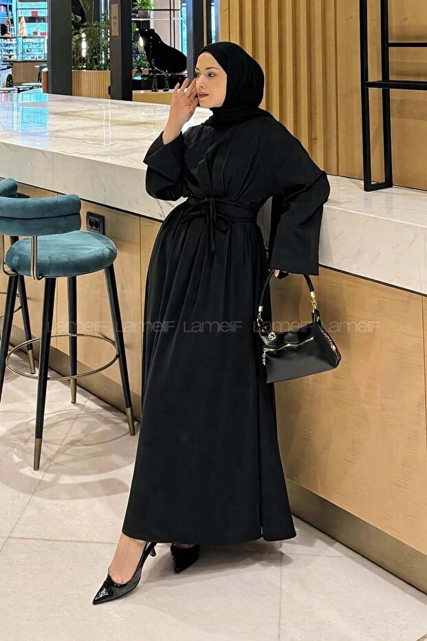 Nora Lace-Up Hijab Dress Black