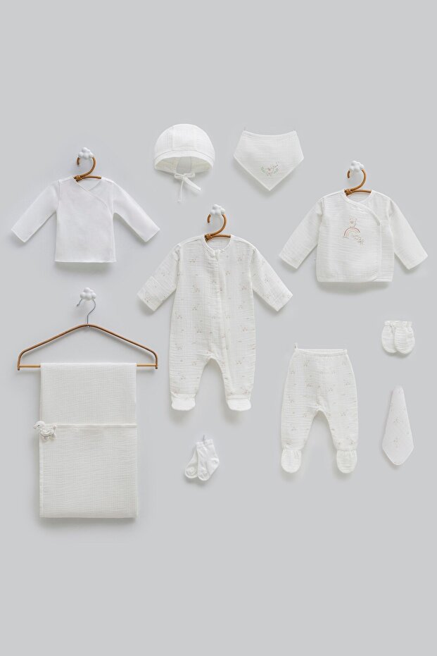 100% Cotton Love Time Muslin Set of 10 Ecru