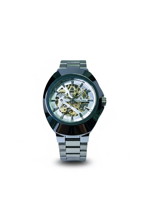 Royal Force Aurum X Skeleton Automatic Watch for Men Stainless Steel Silver Case Water Resistant