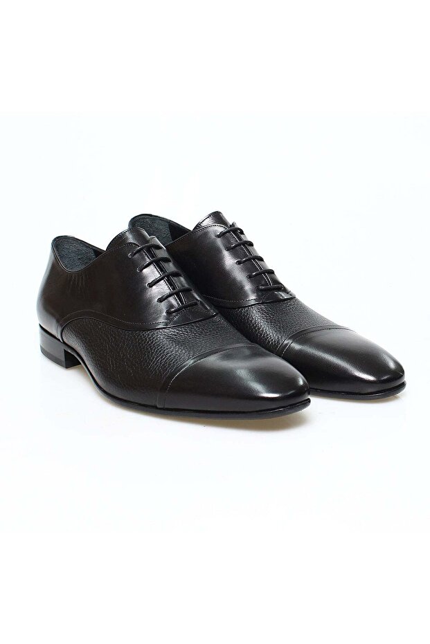 Black Color Lace-Up Genuine Leather Leather Sole Men's Shoes