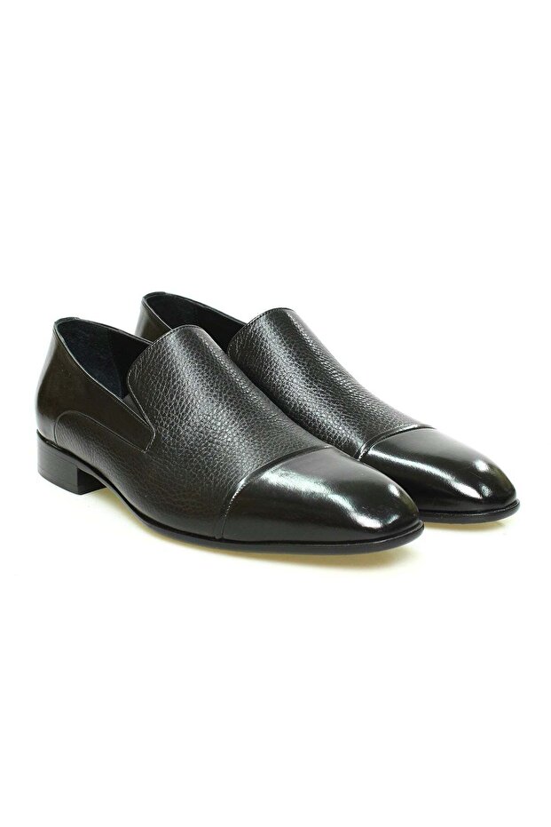 Black Color Laceless Genuine Leather Leather Sole Men's Shoes