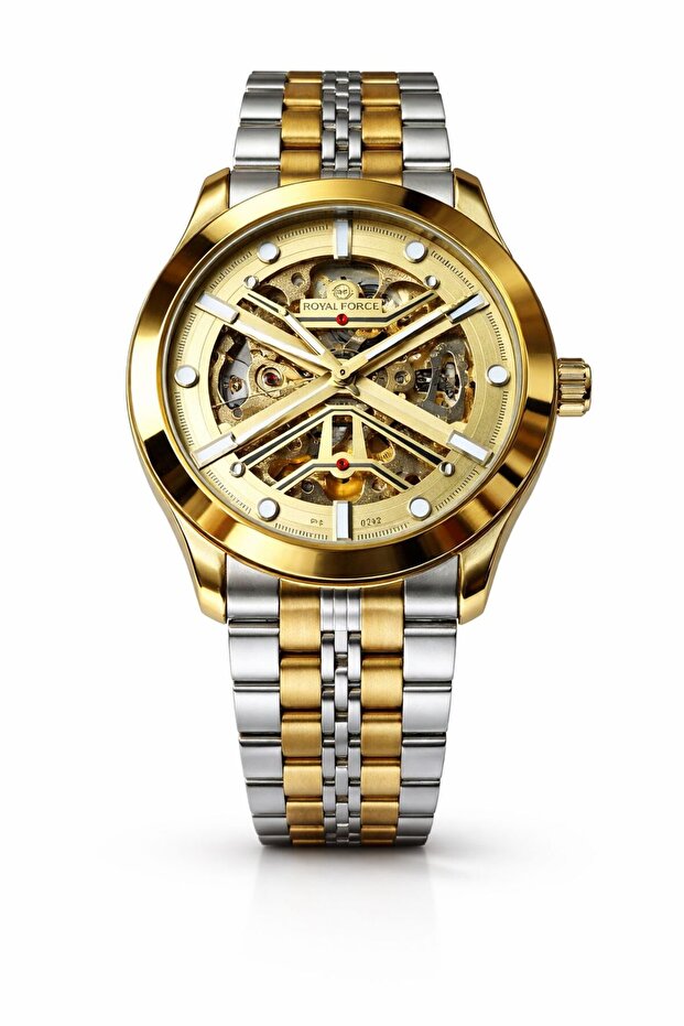 Veltrix Skeleton Automatic Men’s Watch Stainless Steel Silver & Gold Transparent Dial