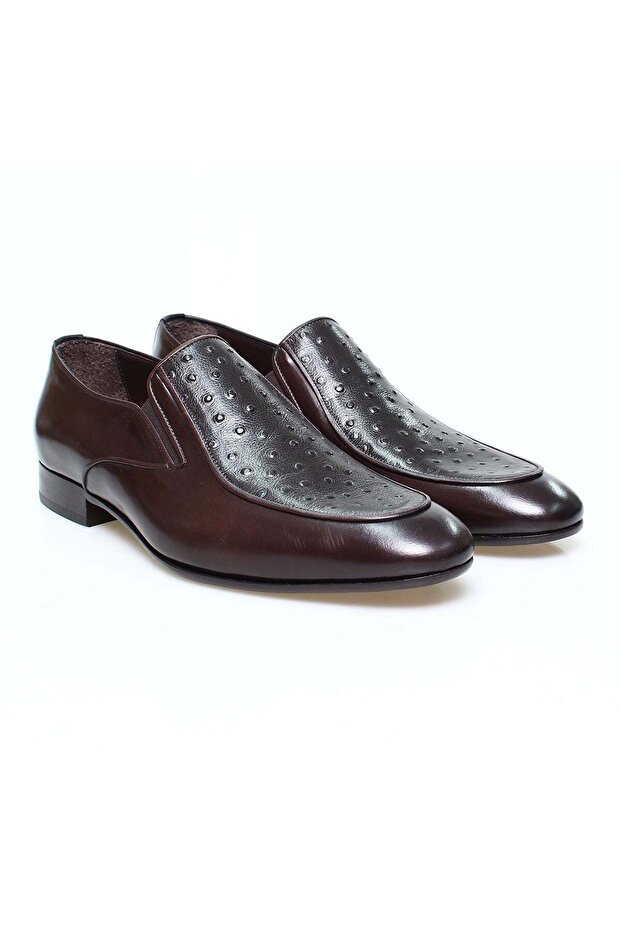 Brown Laceless Genuine Leather Men's Shoes