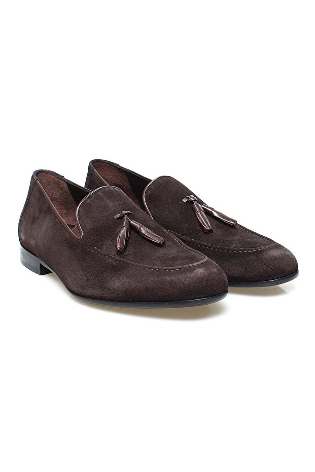 Brown Laceless Genuine Leather Suede Men's Shoes