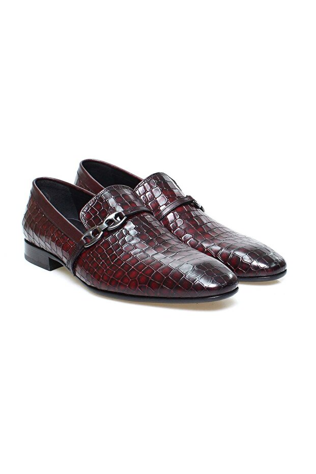 Burgundy Color Laceless Genuine Leather Men's Shoes