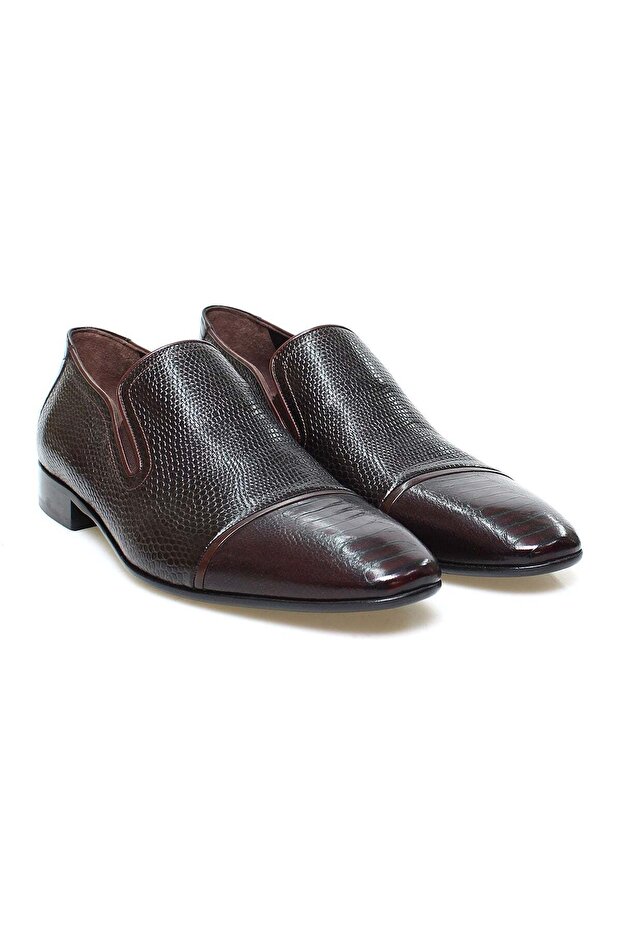 Brown Laceless Genuine Leather Men's Shoes