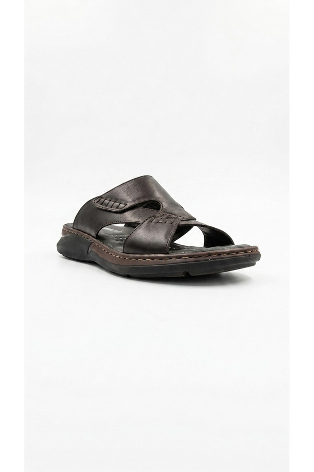 40501-g Tuna Black Genuine Leather Men's Slippers