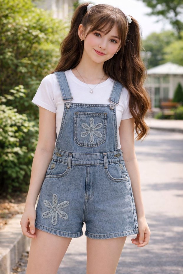 Girls' and Youth's Adjustable Strap Denim Jeans Shorts Salopet (Slim Fit)