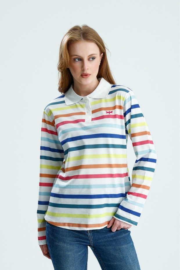 Women's Regular Fit Long Sleeve Polo Neck T-Shirt Thin Line