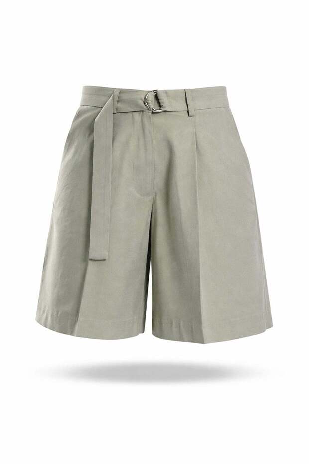 Khaki Belted Tensel City Length Shorts 16941