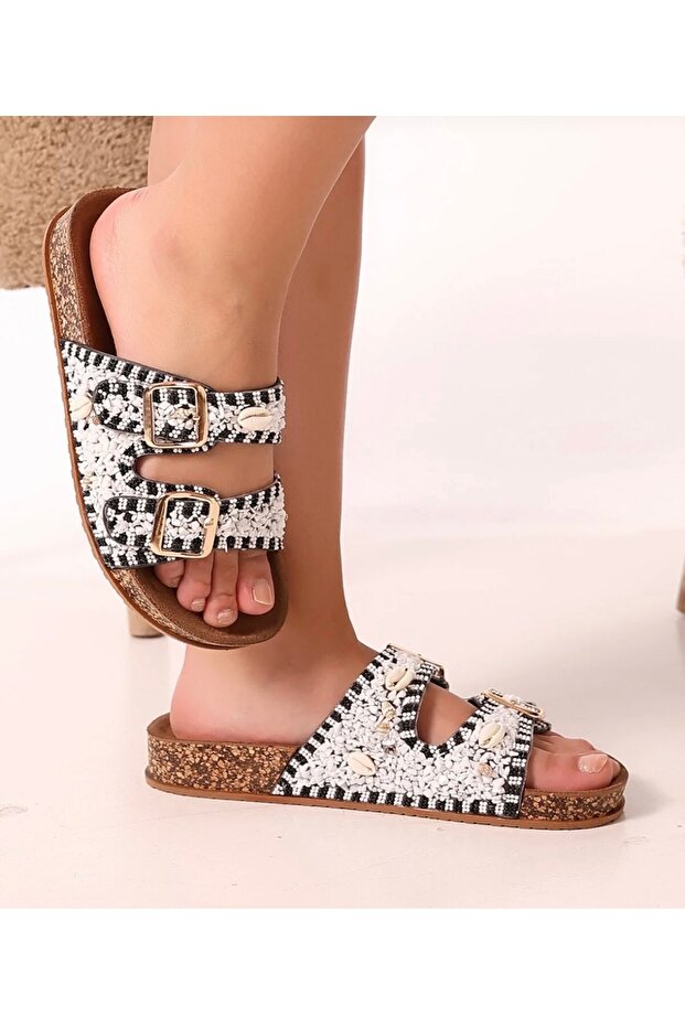 Women's Double Buckle Sea Stone Beach Pool Daily Slippers