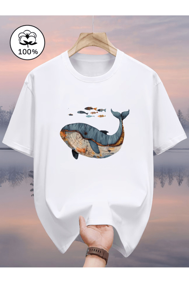 Mr. colorful whale printed premium oversize t-shirt