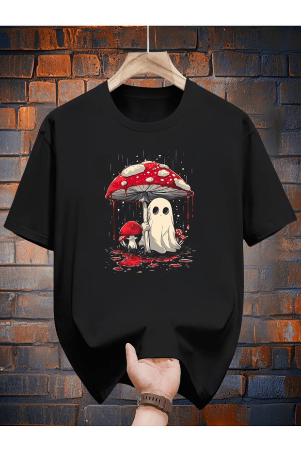 Ghost and mushroom printed premium oversize t-shirt