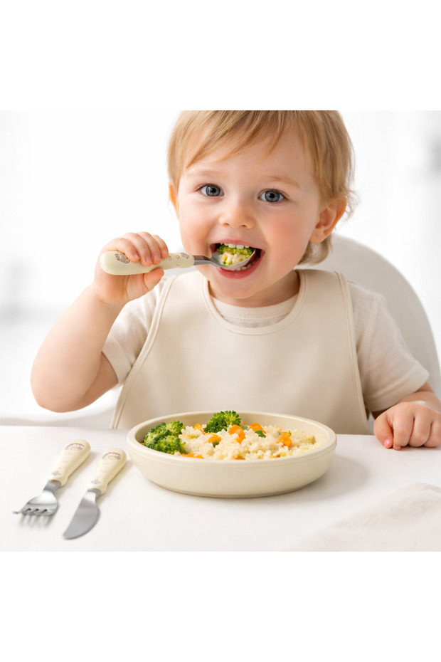 3-Piece Children's Food Spoon Fork Spoon Set Fun Character Patterned Stainless Steel - 2