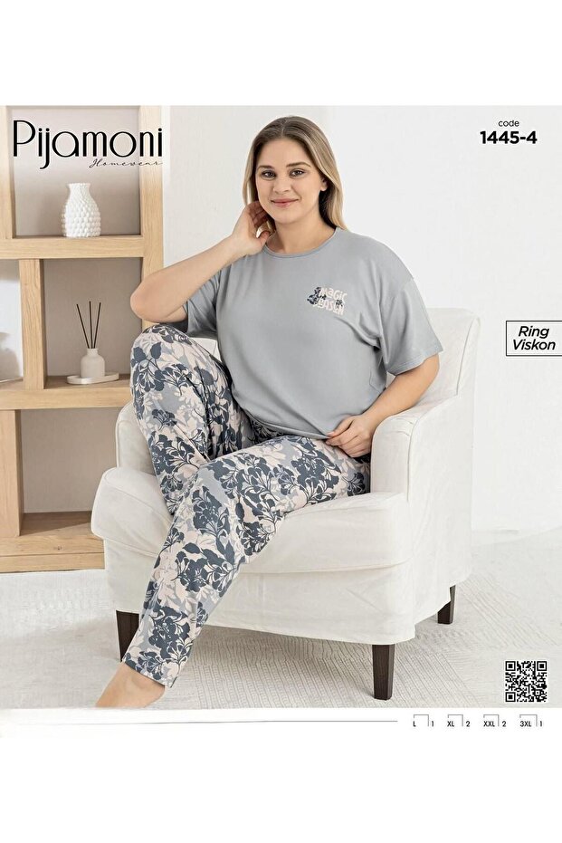 Women's Ring Viscose Crew Neck Short Sleeve Slim Pajama Set 1445/4 - 1 Piece - 3