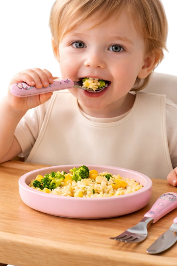 3-Piece Children's Food Spoon Fork Spoon Set Fun Character Patterned Stainless Steel - 2