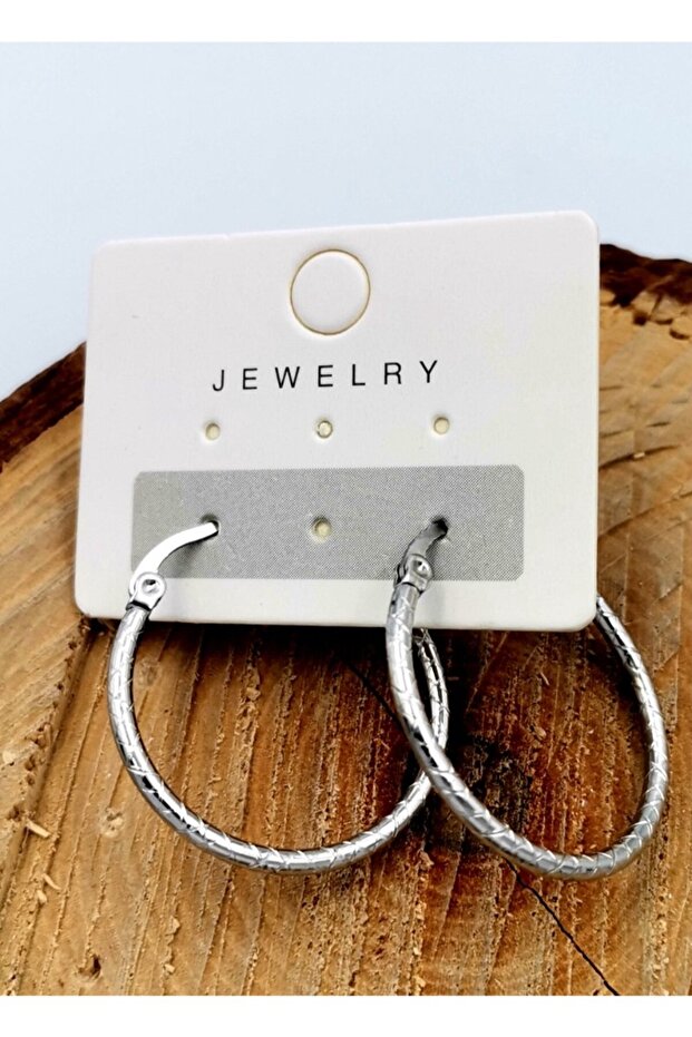 Steel Silver Color Hoop Earrings, Diameter 2.8 cm