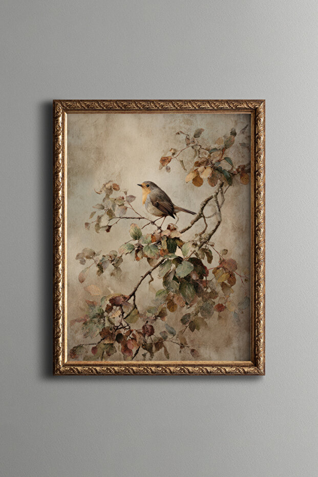 Bird on a Branch – Vintage Patterned Frame – Slim Model