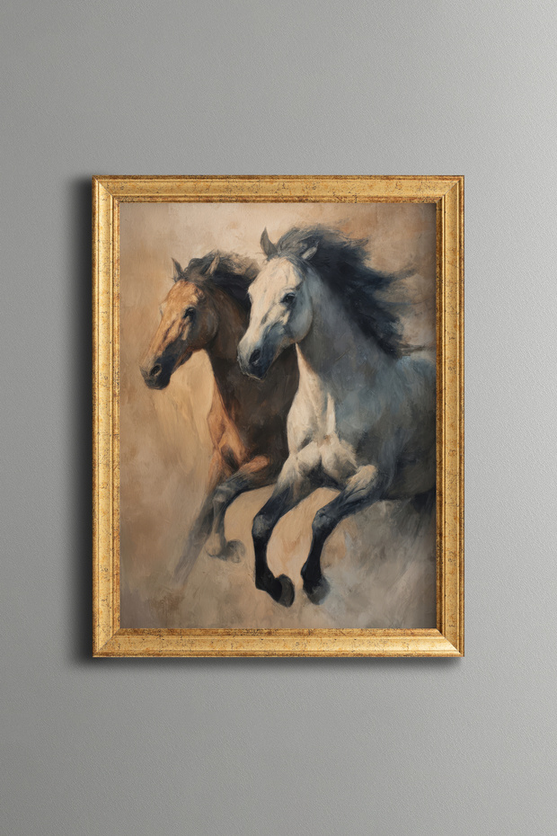 Running Horses – Vintage Patterned Frame – Slim Model