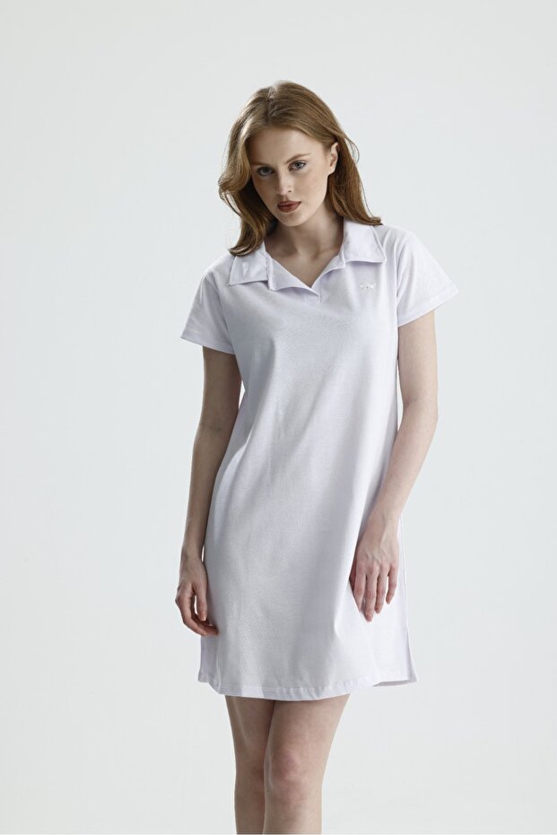 Polo Collar A-Line Mini Dress White