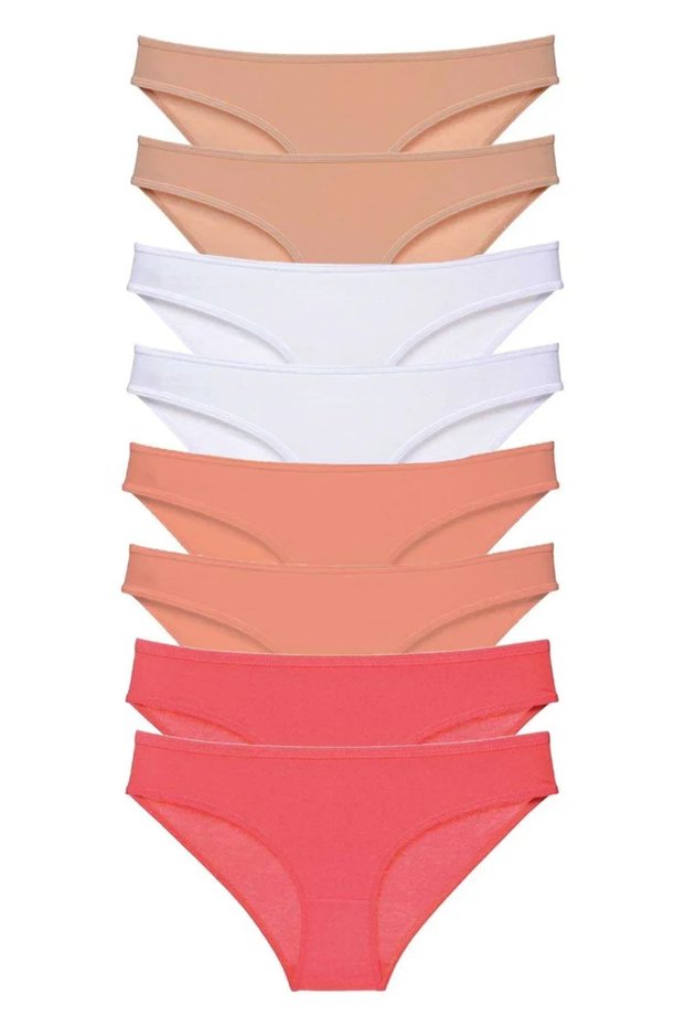 8 Pieces Super Eco Set Lycra Women's Slip Panties Skin White Powder Fuchsia