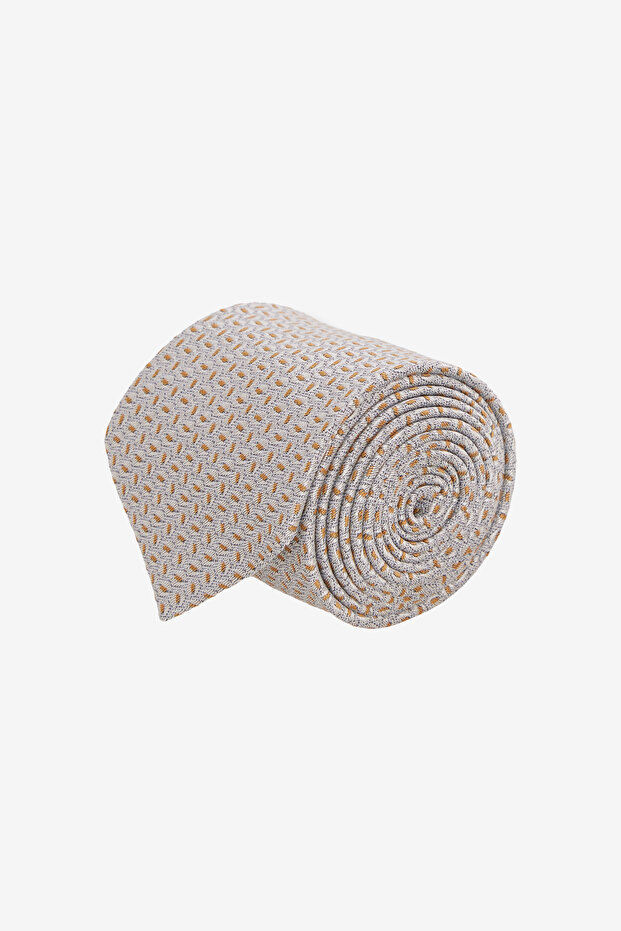 Men's Beige Patterned Tie - 1