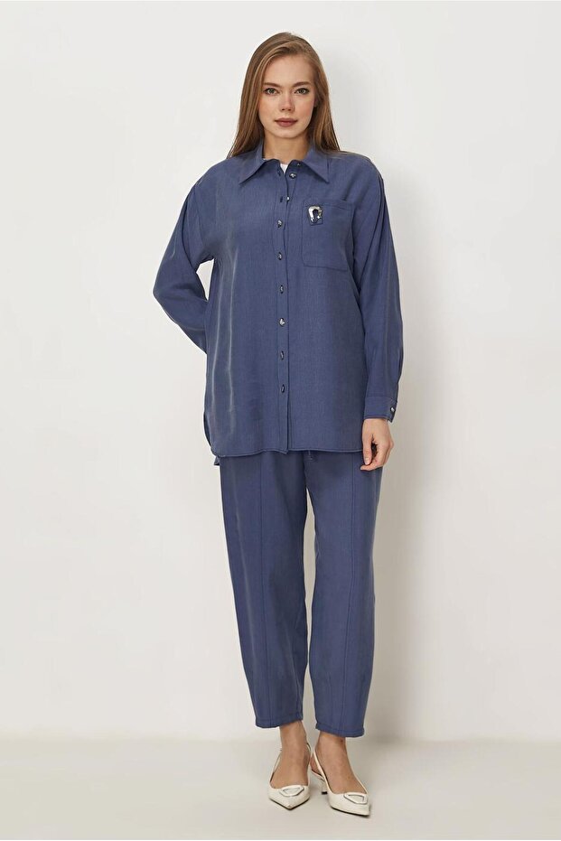 Shirt Collar Pants Suit 46399