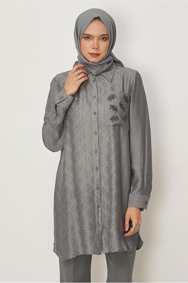 Jacquard Shirt Collar Tunic 46521