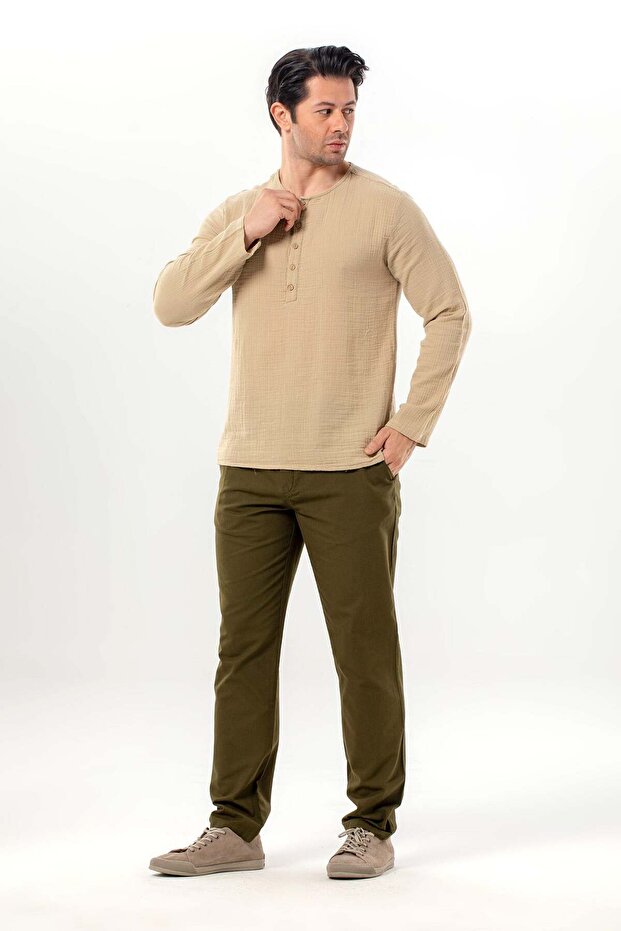 Altay Long Sleeve Muslin Men's T-Shirt |   Summer Men's Tshirt Mink Vzn