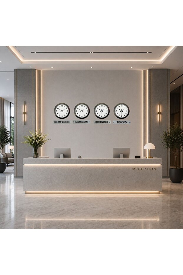 Black Prestige 36 cm Metal World Time Clocks with Signs – Set of 4 Black Rvryt-Rs345 - 2