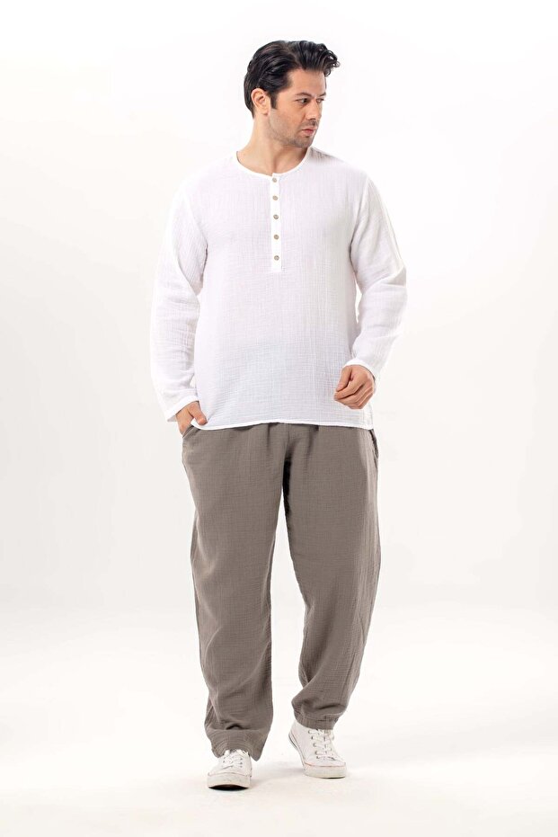 Altay Long Sleeve Muslin Men's T-Shirt |   Summer Men's Tshirt White Byz