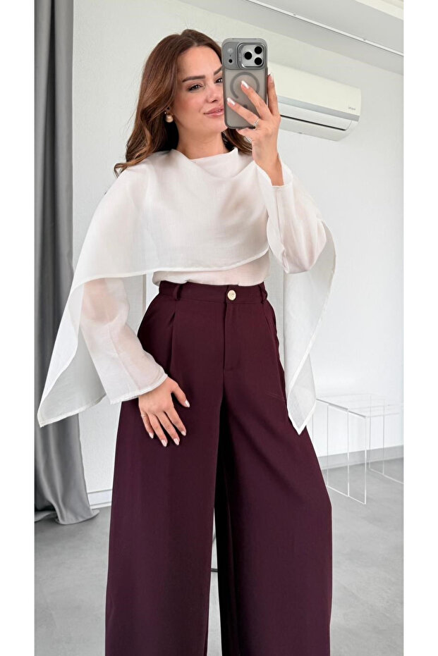 Cream Shawl Detail Shirt - 3251