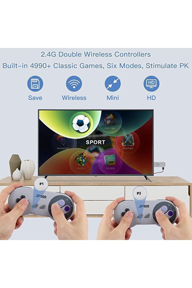 وحدة تحكم ألعاب ريترو، توصيل HDMI وتشغيل فوري، وحدتي تحكم لاسلكيتين 2.4 جيجاهرتز، أكثر من 4900 لعبة