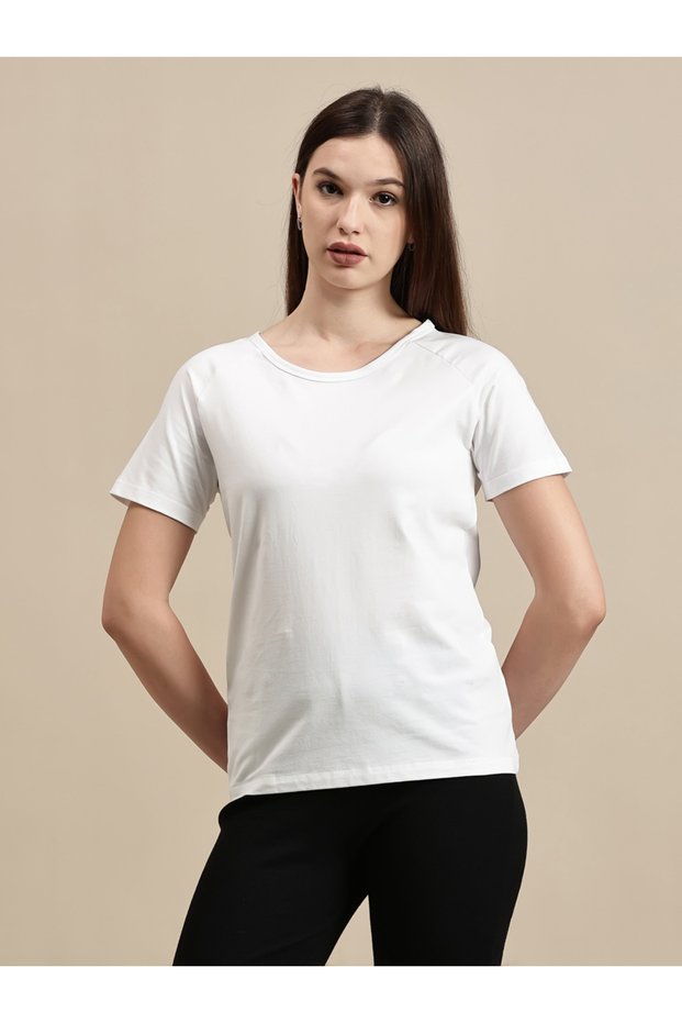 White Solid Raglan Sleeve Top