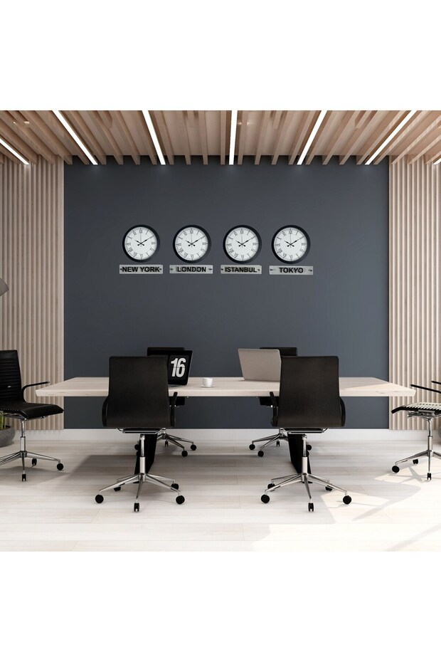 World Time Pro 4-Piece Metal Black 36 cm World Wall Clock Rvryt-Rs345 - 2