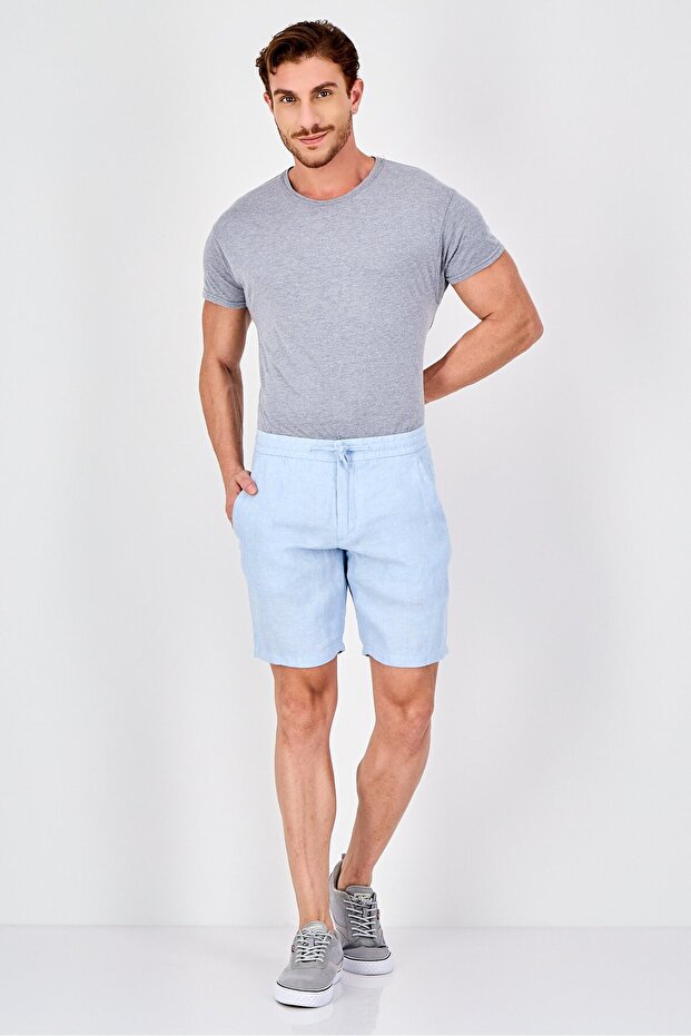 Men Solid Basic Shorts, Light Blue - 4