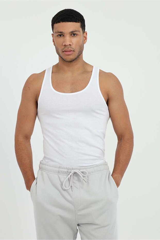 White Slim Fit Men's Undershirt 100% Cotton