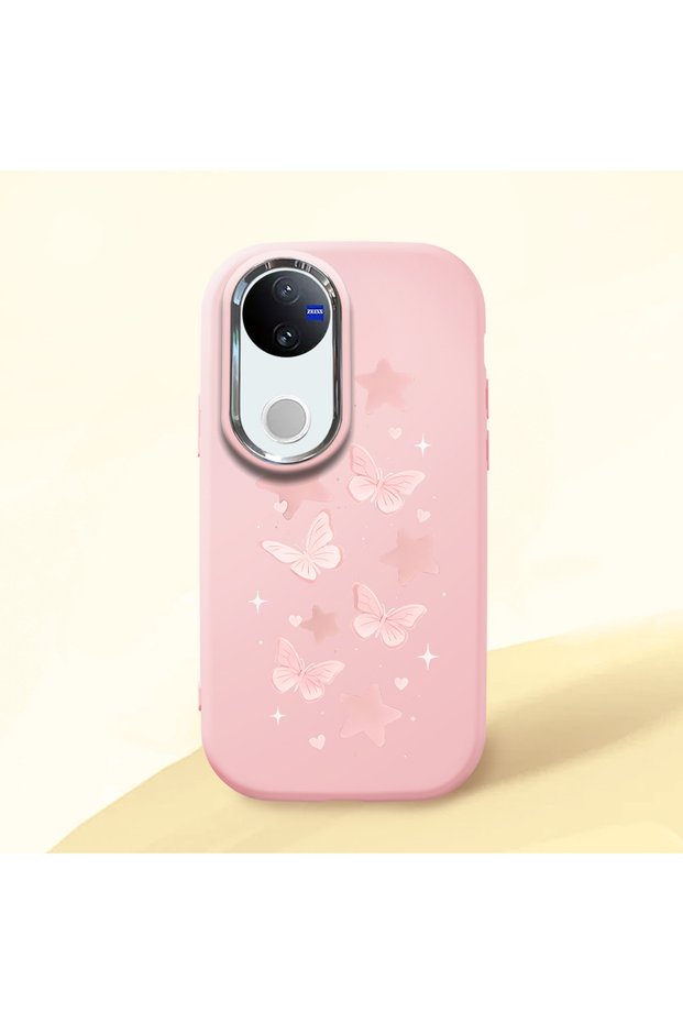 Vivo V50 Compatible Shock-Absorbing Camera Protected Pink Silicone Case