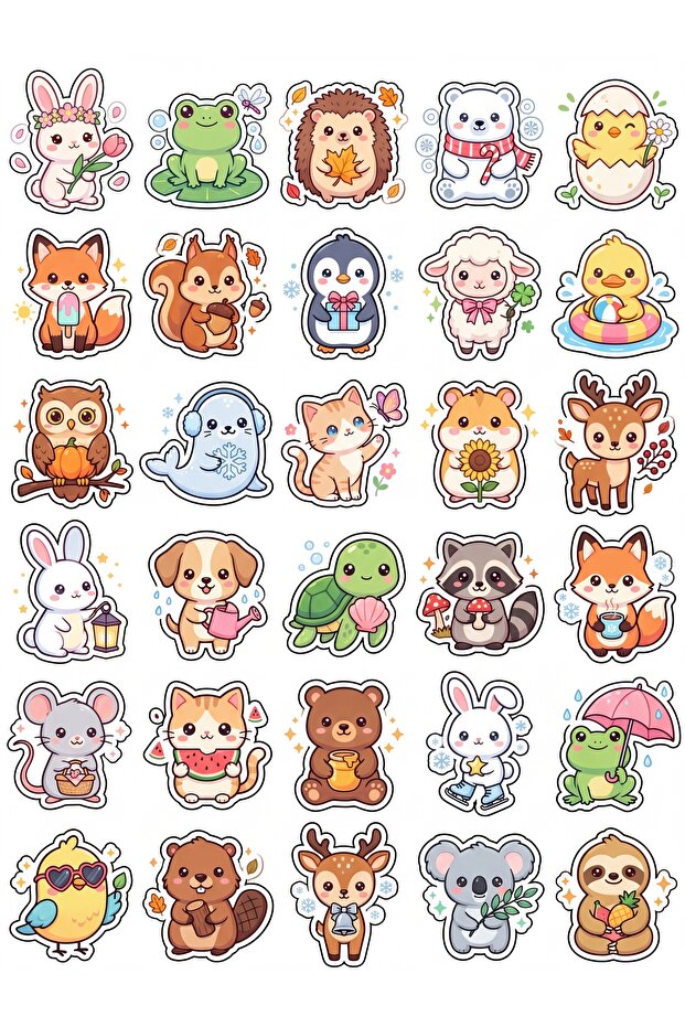 30 Pieces Four Seasons Animal Sticker Set - for Laptop, Phone, Agenda