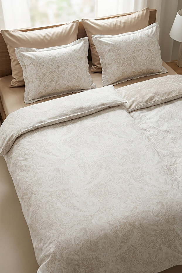 Neva 100% Cotton Satin 200 Tc (80 Thread) Printed Family Size Duvet Cover Set - 2 Duvet Covers (7 Pieces)