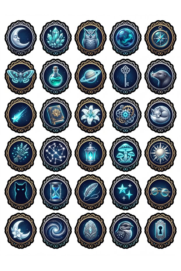30 Pieces of Mystical Night Aesthetic Badge Sticker Set - for Laptop, Notebook, Phone