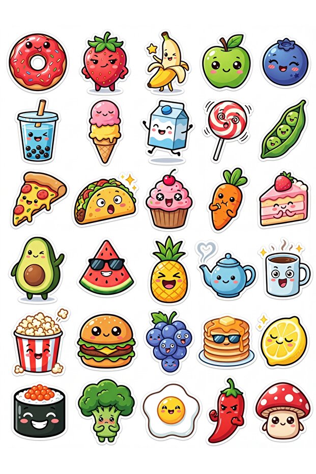 30 Pieces Cute Food Sticker Set - Laptop, Notebook, Phone, Water Bottle