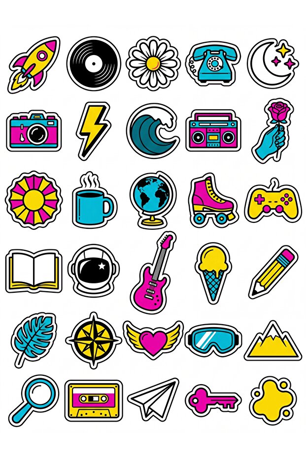30 Pieces Retro Pop Icons Sticker Set - Laptop Phone Agenda