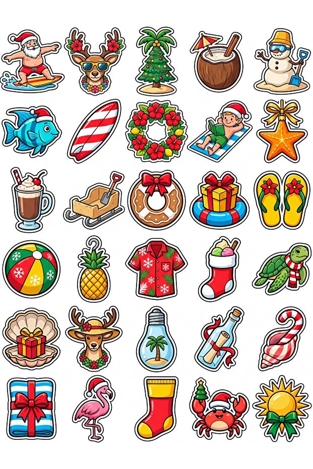 30 Pieces Tropical Summer New Year Sticker Set - for Laptop, Suitcase, Agenda, Water Bottle