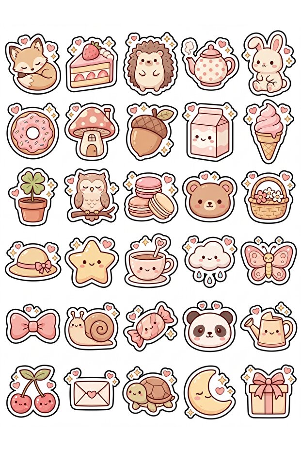30 Pieces Pastel Animal and Dessert Sticker Set - Laptop Notebook Agenda Decoration