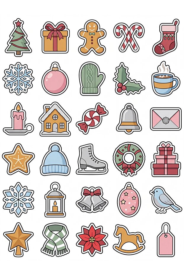 30 Pieces of Cute Christmas and Winter Themed Sticker Set - for Laptop, Notebook, Agenda