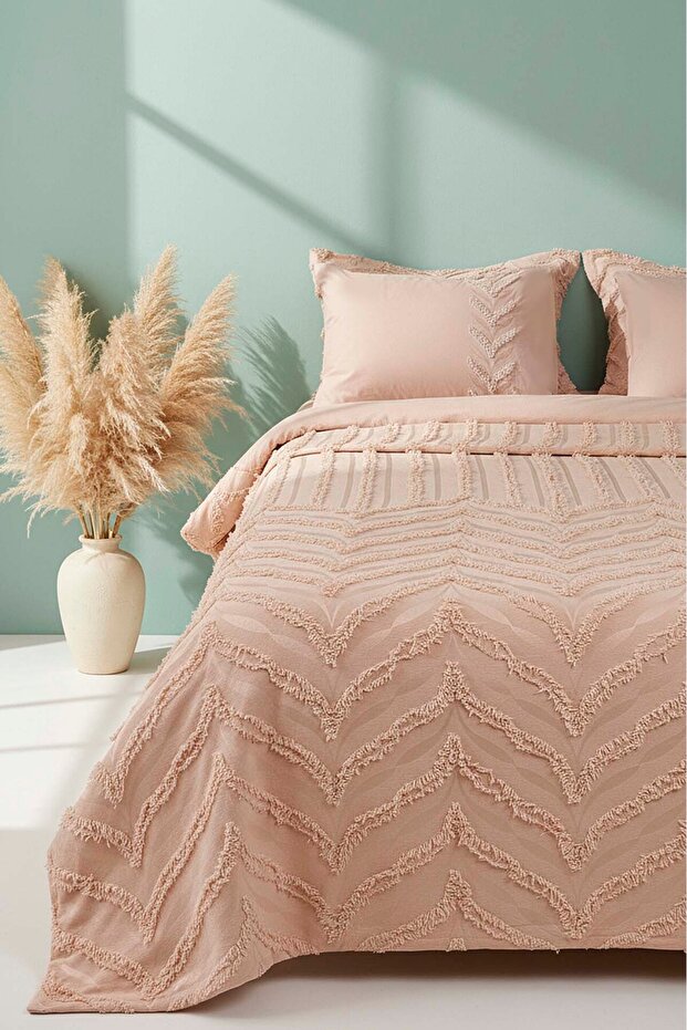 Limi Crimp Beige Double Duvet Cover 100% Cotton Bedspread – 7 Piece Dowry Set
