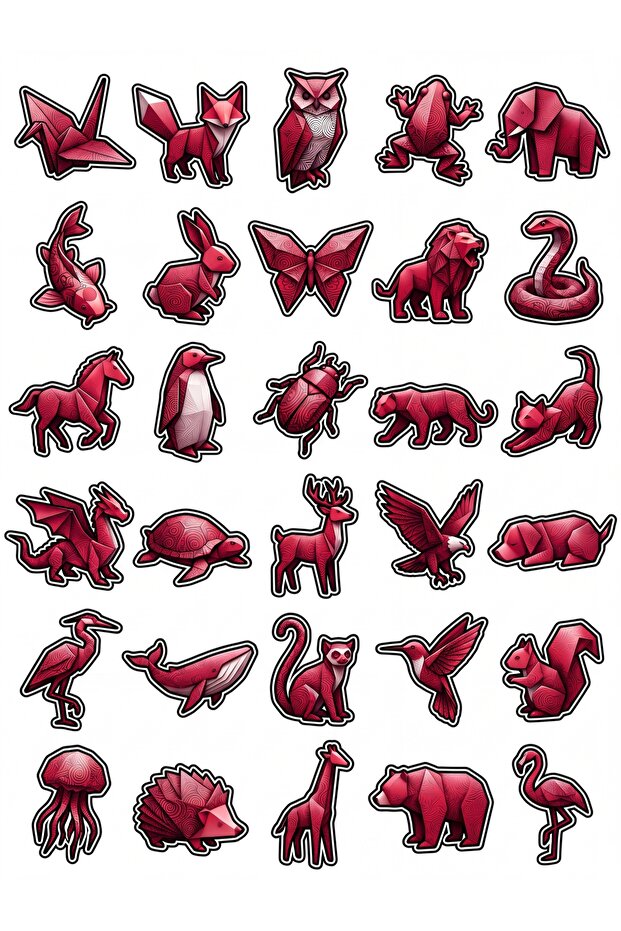 30 Pieces 3D Geometric Origami Animal Sticker Set - for Laptop, Agenda, Phone